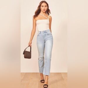 New Reformation Cynthia jeans organic relaxed straight leg Tahoe Destroyed 31